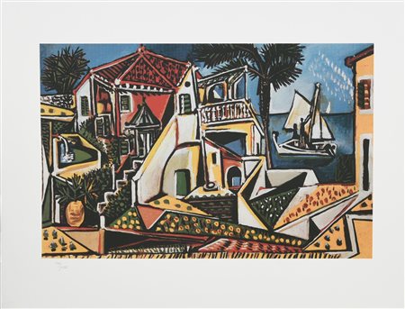 D'apres Pablo Picasso PAESAGGIO MEDITERRANEO foto-litografia, cm 50x66; es....