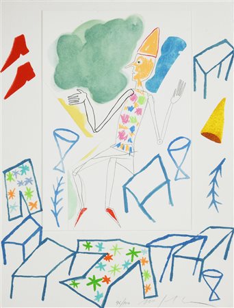 Mimmo Paladino PINOCCHIO serigrafia e collage con serigrafia su cartone, cm...