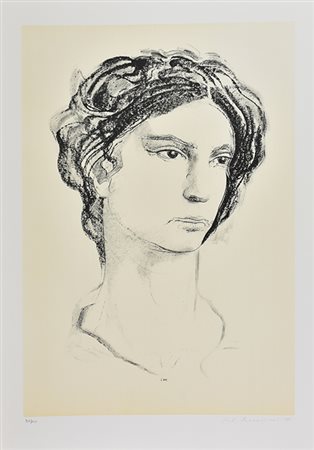 Pietro Annigoni RITRATTO litografia su carta, cm 70x50; es. 96/100 firma