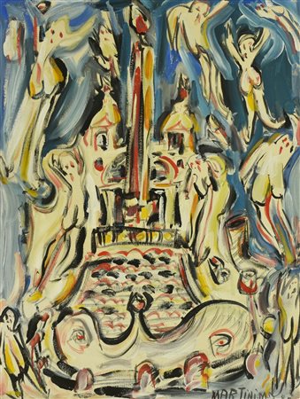 Mario Martini TRINITA' DEI MONTI olio su tela, cm 80x60 firma e data eseguito...