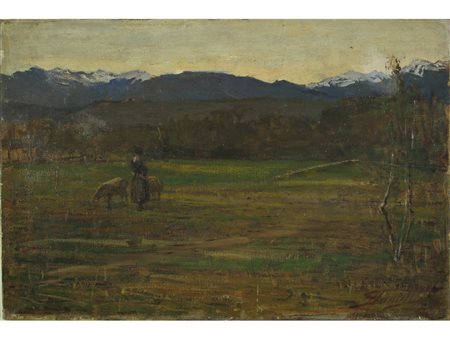 Giuseppe Danieli (Venezia 1865-Verona 1931) Paesaggio Olio su tela Senza...