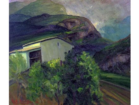 Raffaele Brenzoni (1890-1971) Case al tramonto Olio su tavola Firmato Misure...