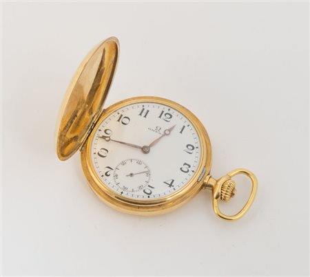 OROLOGIO DA TASCA OMEGA In oro giallo, cassa in tre parti, quadrante bianco...