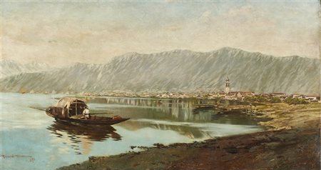 Riccardo Pellegrini "Scorcio del Lago Maggiore" Pallanza 1896olio su tela (cm 65x120)Fi