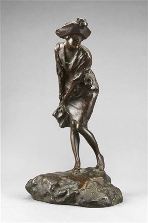 Michele Vedani "Al vento" 
scultura in bronzo (h cm 30) 
Firmata alla base; timb