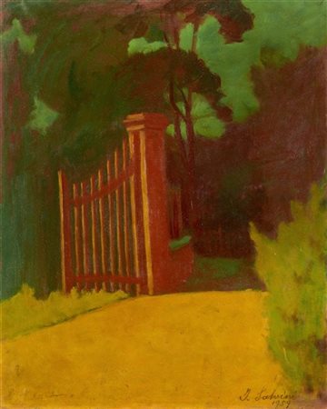 Innocente Salvini "Scorcio con alberi e cancello" 1959
olio su tela (cm 80x65)
F