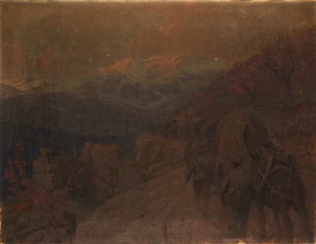 Achille Beltrame "Artiglieria someggiata" Aprile 1916, Val di Sorne
olio su tela