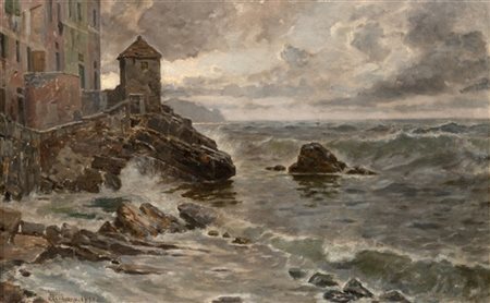 Bartolomeo Giuliano "Marina con case e scogli" 1898
olio su tela (cm 58,2x95,8)