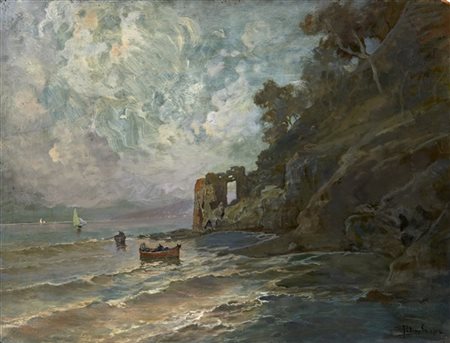 Salvatore Petruolo "Costiera amalfitana" 1912
olio su cartone telato (cm 50x65)