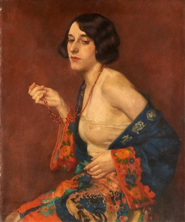 Luigi Brignoli (Attribuito)

"Il kimono" 
olio su tela (cm 76x64)
In basso a sin