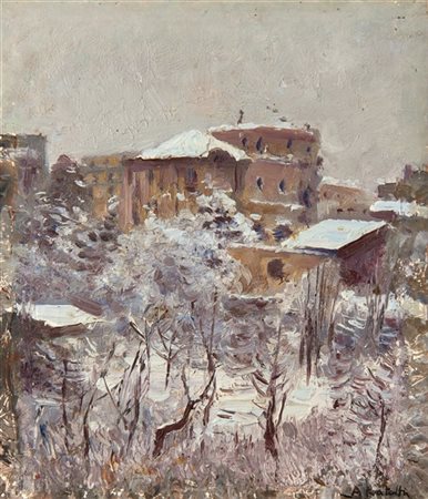 Attilio Pratella "Nevicata al Vomero vecchio" 
olio su compensato (cm 18x15)
Fir