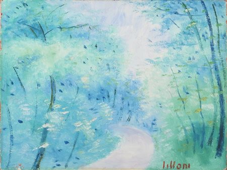 Umberto Lilloni "Strada nel bosco a Lugano" 1969
olio su tela (cm 30x40)
Firmato