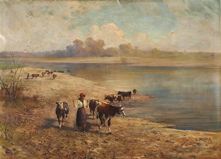 Leonardo Roda "Pascolo sul Po" 
olio su tela (cm 100x140)
Firmato in basso a des