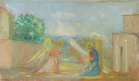 Francesco De Rocchi "Annunciazione" 
olio su compensato (cm 27,5x47,5)
Firmato i