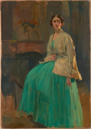 Virgilio Costantini "Portrait de Madame G. De Courcelles" olio su tela (cm 65x45)Firmato in