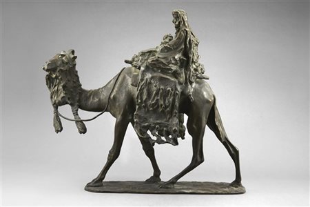 Ernesto Bazzaro "In carovana" 
scultura in bronzo (h cm 51) poggiante su base in