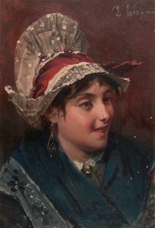Domenico Induno "Ritratto di fanciulla" 
olio su tela (cm 34,5x23)
Firmato in al