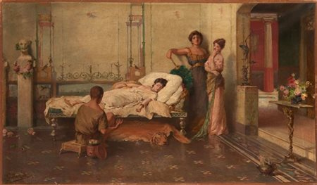 Giovanni Muzzioli "Scena pompeiana" 
olio su tela (cm 43x71,5)
Firmato in basso