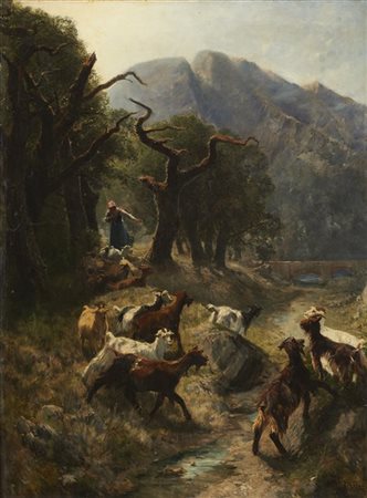 Giuseppe Palizzi "Caprette al pascolo" 
olio su tela (cm 121x90)
Firmato in bass