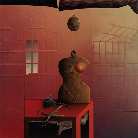 Milan  Goldschmiedt (Zagabria 1931)  - Nel solaio di Jole Veneziani (La goccia che ha fatto traboccare il vaso), 1985