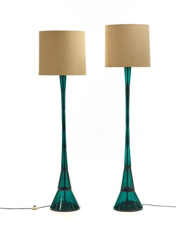 VENINI Due lampade da terra. Murano, 1951ca. Fusto c