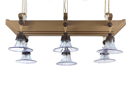 Giannino Castiglioni Lampada a sospensione Déco a sei luci. Milano, 1925ca. Legn