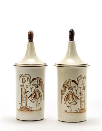 Gio Ponti "Tutto ci attende - Tutto passa"Due vasi con coperchio. Esecuzione Ri