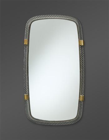 Venini Specchiera. Murano, anni '30. Cornice in vetro soffiato cristallo lavorat