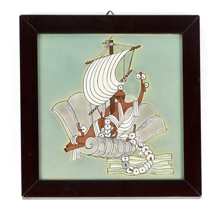 Giovanni Gariboldi Piastrella in ceramica policroma con decoro raffigurante Vene