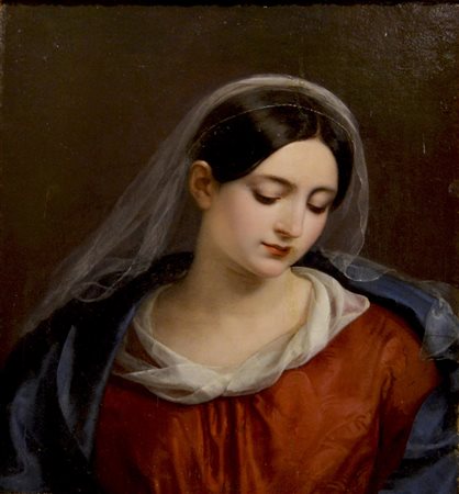 Scuola di Ingres RITRATTO FEMMINILE olio su tela, cm 61x50 sul retro:...