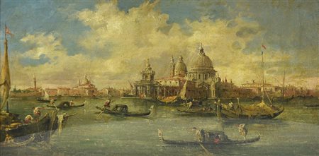 Scuola di Canaletto VEDUTA DI SANTA MARIA DELLA SALUTE olio su tela, cm 25x46
