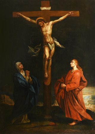 Scuola del XVI secolo CROCIFISSIONE olio su tela, cm 120x82