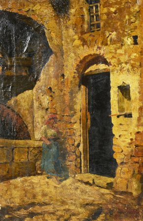 Teofilo Patini SCORCIO DI BORGO ANTICO A CASTEL DI SANGRO olio su tela, cm...