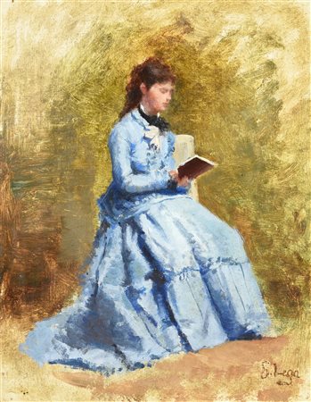 a firma S. Lega LA LETTRICE olio su cartone, cm 27x21 firma S. Lega sul...