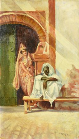 Leonardo De Mango SCENA ORIENTALE olio su tavola, cm 51x30 firma e data...