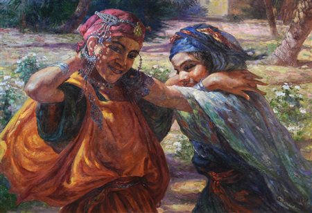 Gaston Bussiere DONNE ALGERINE olio su tela, cm 70x100...