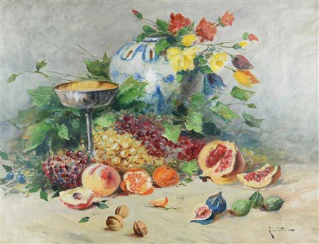 Oscar Ricciardi NATURA MORTA olio su tela, cm 77,5x98,5 firma