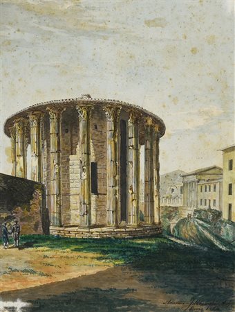 Adam Idzkowski TEMPIO DI ERCOLE-VESTA acquerello e inchiostro su carta, cm...
