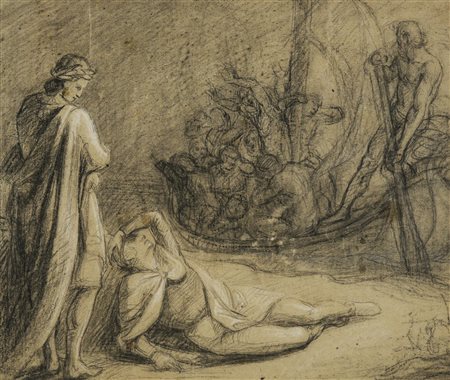 Cherubino Cornienti SVENIMENTO DI DANTE NEL CANTO III DELL'INFERNO matita e...