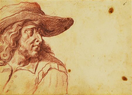 Scuola Italiana della fine del XVII secolo PAESANO CON CAPPELLO sanguigna su...