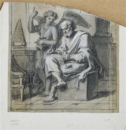 Francois Verdier SAN MATTEO E L'ANGELO matita e biacca su carta vergellata,...