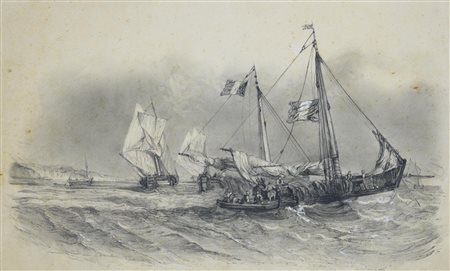 Scuola Italiana della fine del XIX - inizi XX secolo MARINA CON VELIERI...