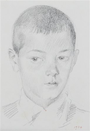 Scuola Italiana del XX secolo TESTA DI FANCIULLO matita su carta, cm 33x25...