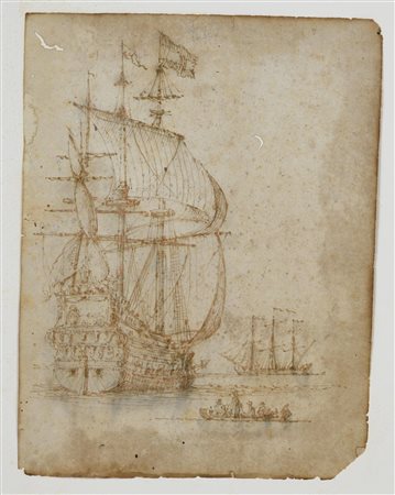 Giuseppe Latini detto Il Maestro del Ricciolo VELIERO inchiostro su carta...