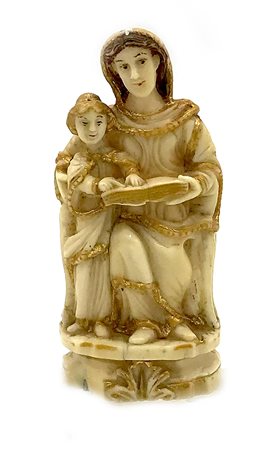 Scuola del XVII secolo MADONNA IN TRONO CON BAMBINO avorio con decorazioni...