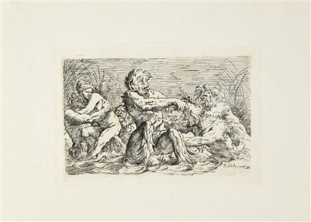 Salvator Rosa DISPUTA FRA TRITONI acquaforte, cm 10,5x16,5 su foglio...