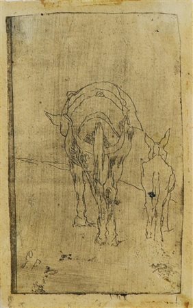 Giovanni Fattori ASINI acquaforte e puntasecca, cm 11x6,5, su foglio cm 12x7,5...