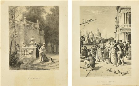 Crosio Luigi e Piccone Giovanni COPPIA DI LITOGRAFIE NEL PARCO SUL MOLO A...