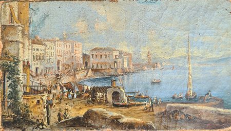 Raffaele Carelli, 'Paesaggio marino con personaggi e barche', 1840-1850