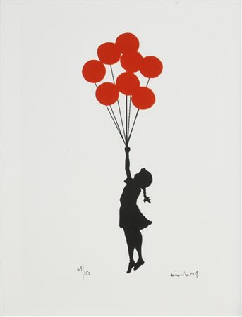 Da Banksy FLYING BALOON GIRL eliografia su carta, cm 38x28,5; es. 69/150...